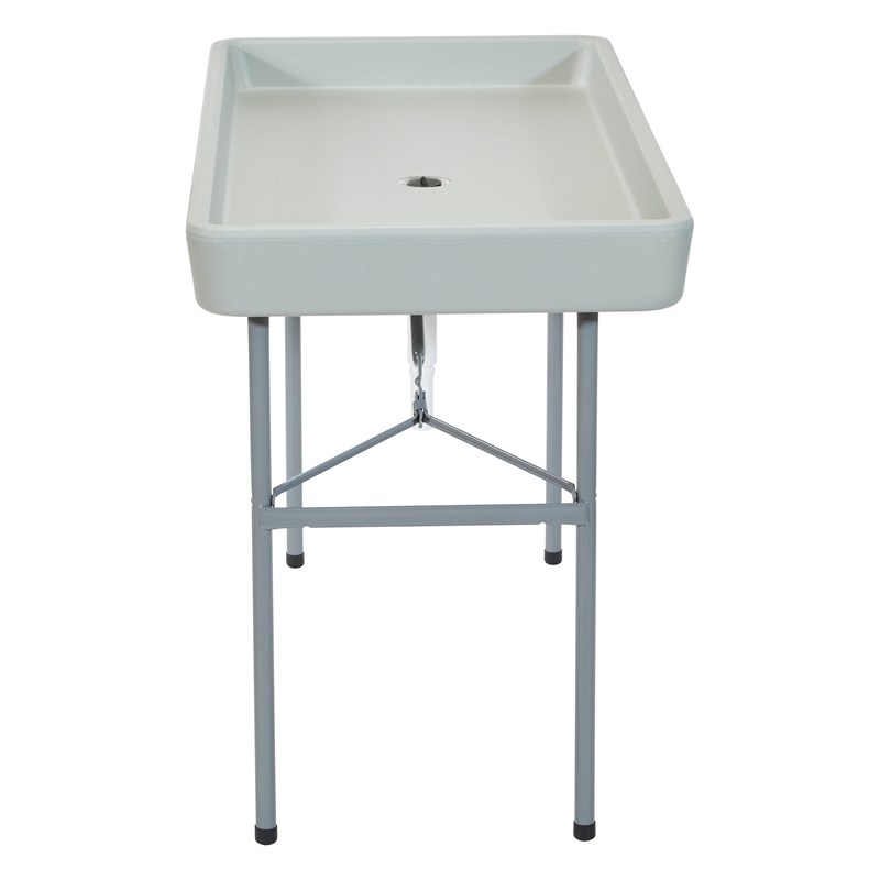 Folding Beverage Ice Cooler Table in Resin with Sateen removable skirt