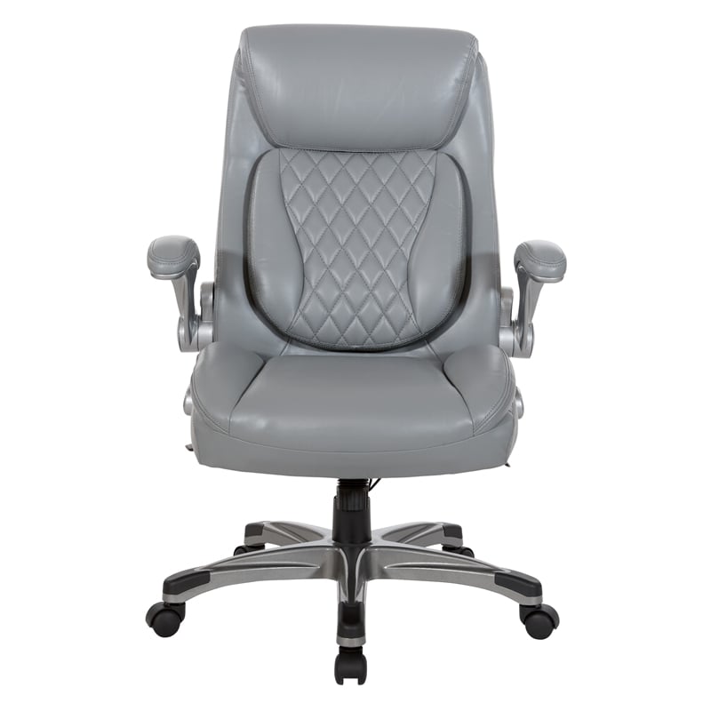 Executive Chair in Gray Bonded Leather with Flip Arms