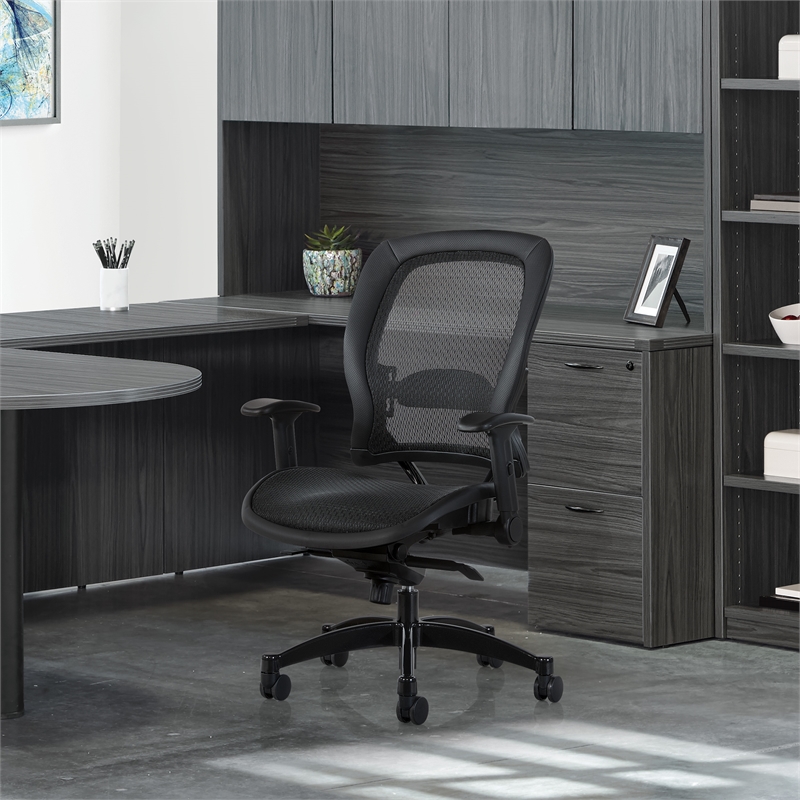 Manager's Black Breathable Mesh Fabric Chair with Flip Arms