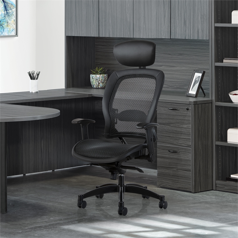 Executive Black Breathable Mesh Fabric Chair with Flip Arms