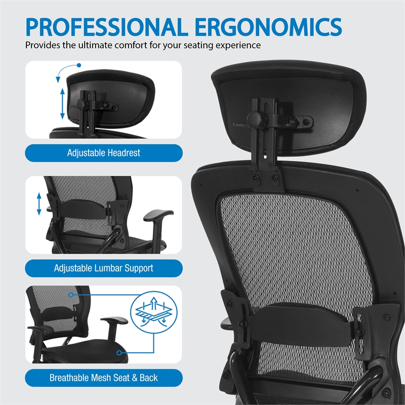 Executive Black Breathable Mesh Fabric Chair with Flip Arms