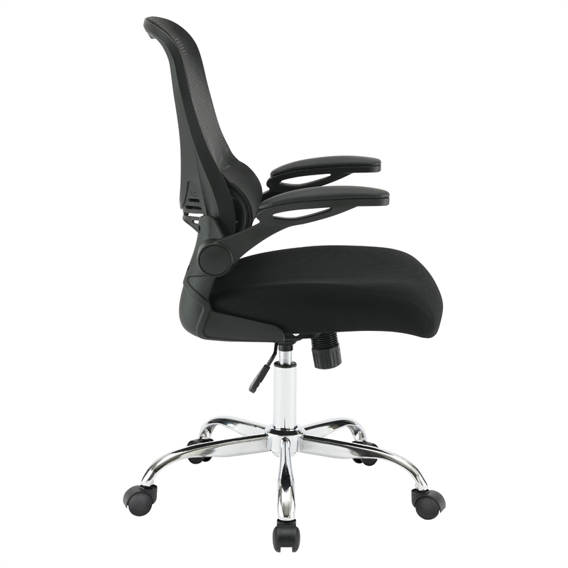 Black Mesh Back with Black Fabric Seat on Black Frame and Chrome Base