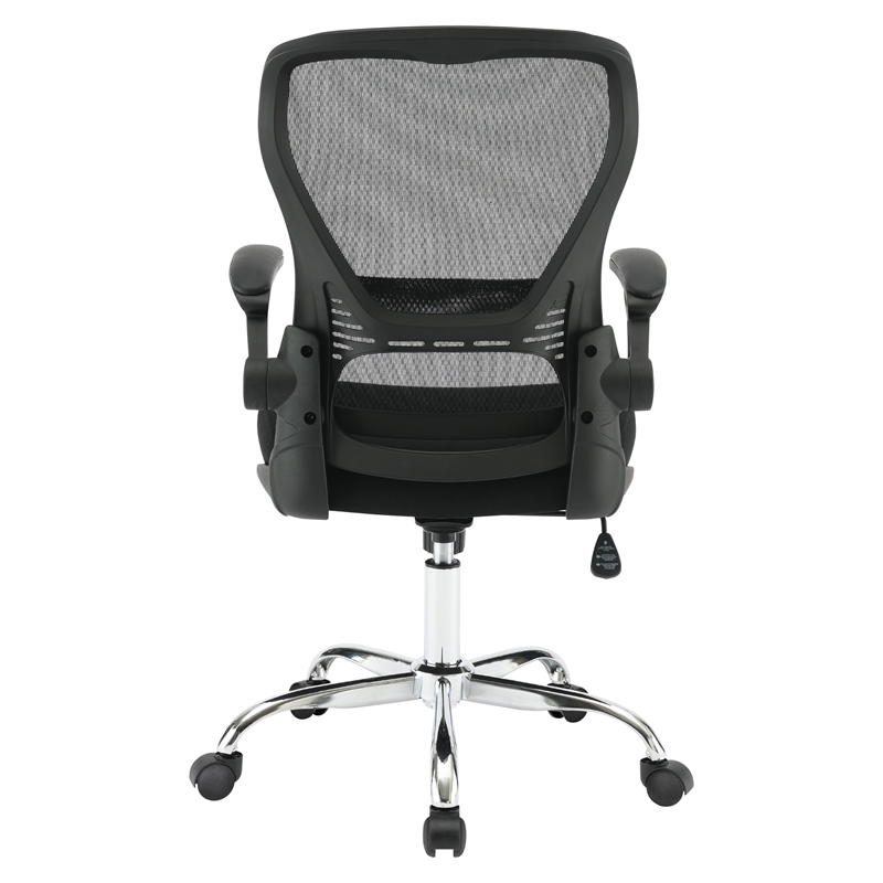 Black Mesh Back with Black Fabric Seat on Black Frame and Chrome Base
