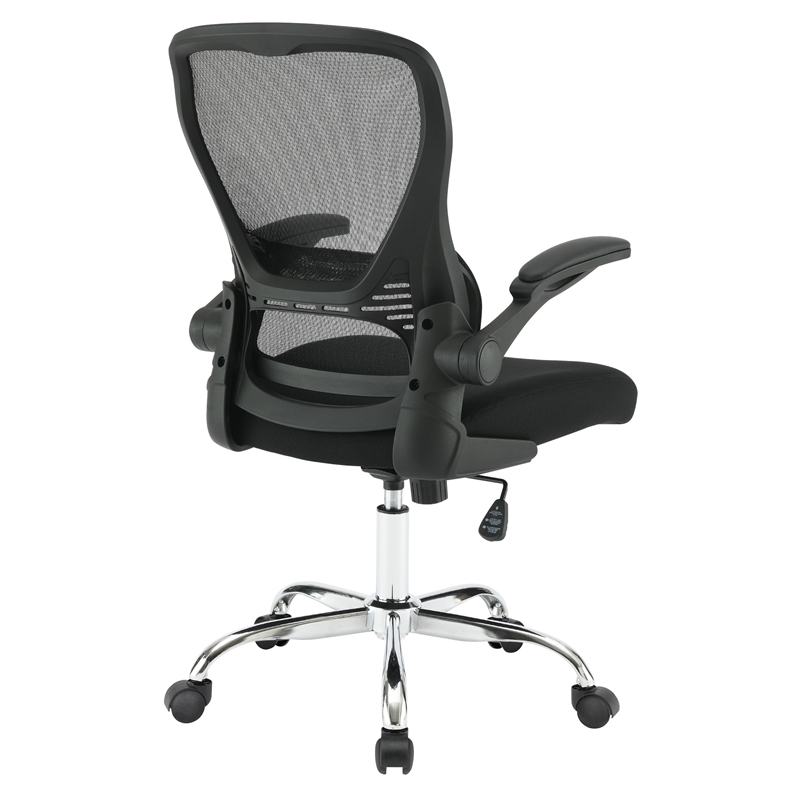 Black Mesh Back with Black Fabric Seat on Black Frame and Chrome Base