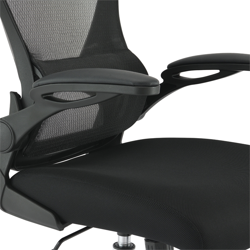 Black Mesh Back with Black Fabric Seat on Black Frame and Chrome Base