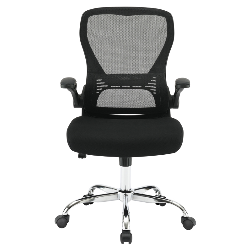 Black Mesh Back with Black Fabric Seat on Black Frame and Chrome Base