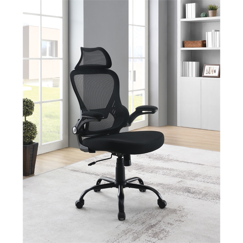 Black Mesh Back and Black Fabric Seat with Headrest