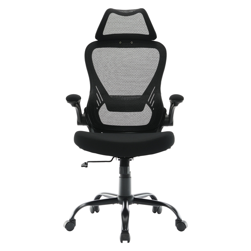 Black Mesh Back and Black Fabric Seat with Headrest