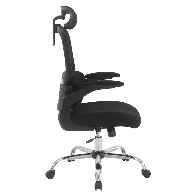 Black Mesh Back in Black Fabric Seat with Flip Arms and 2D Headrest