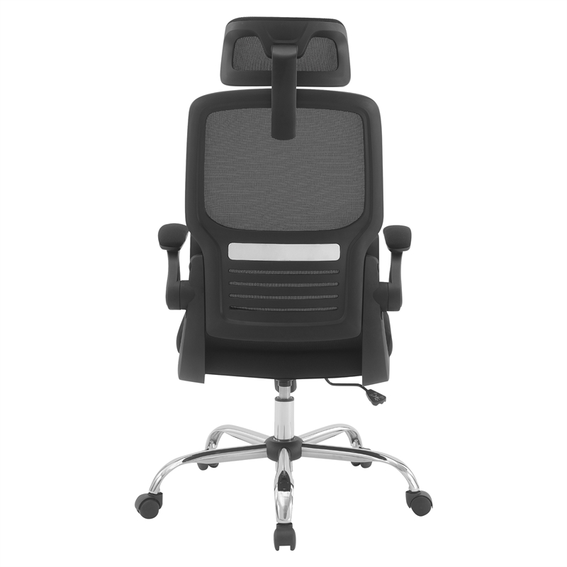Black Mesh Back in Black Fabric Seat with Flip Arms and 2D Headrest