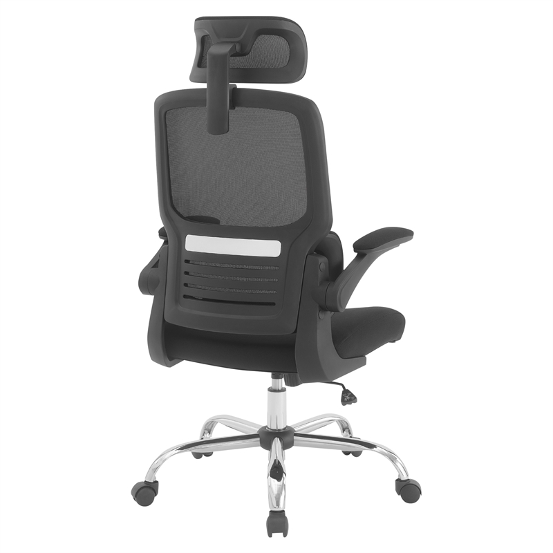 Black Mesh Back in Black Fabric Seat with Flip Arms and 2D Headrest