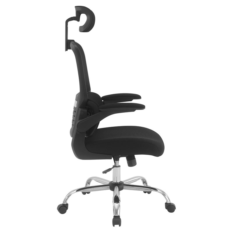 Black Mesh Back in Black Fabric Seat with Flip Arms and 2D Headrest