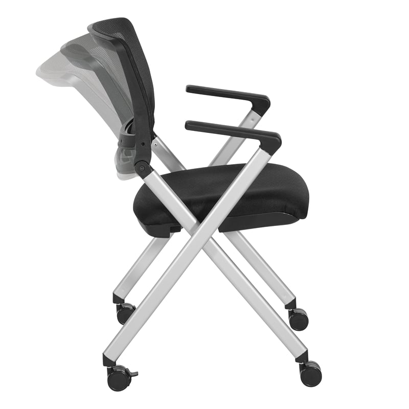 Flex Back Nesting Chair in Silver Finish and Black Mesh Fabric 2-Pack