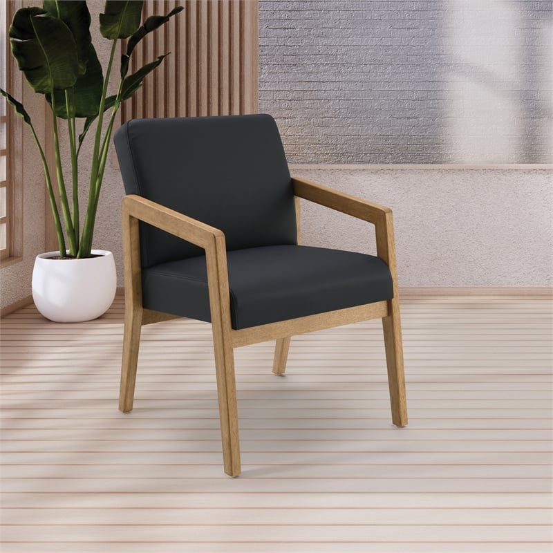 Back Faux Leather in Black with Medium Oak Finish Visitors Chair
