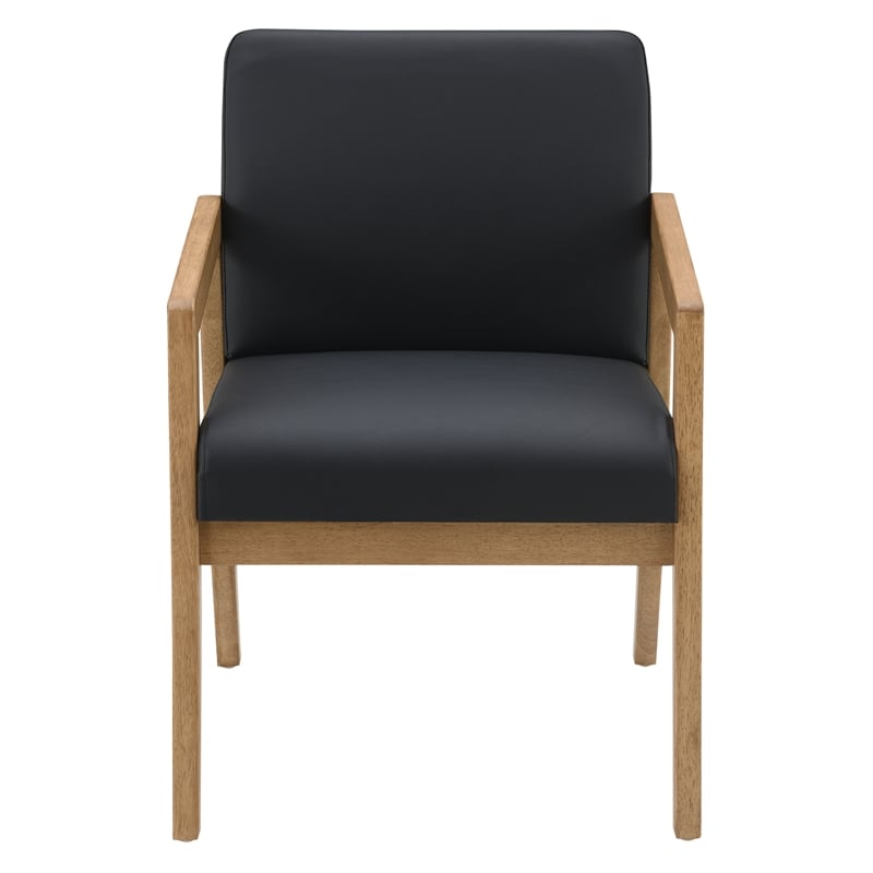 Back Faux Leather in Black with Medium Oak Finish Visitors Chair