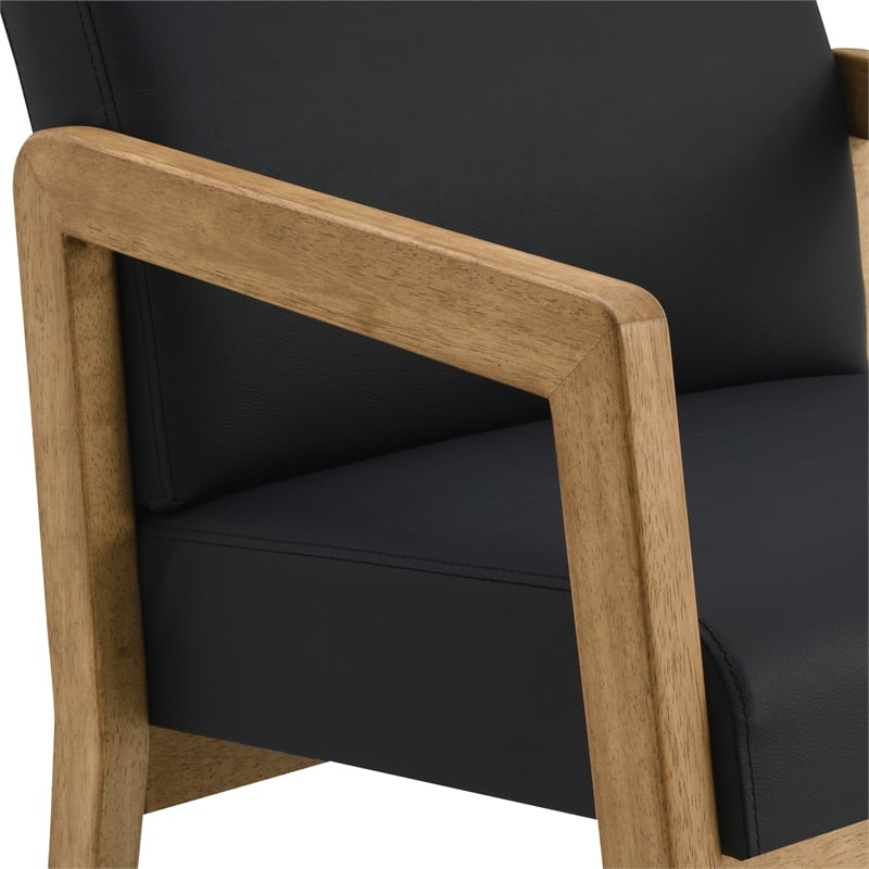 Back Faux Leather in Black with Medium Oak Finish Visitors Chair