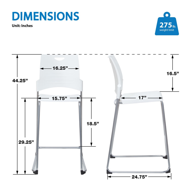 Tall Stacking and Ganging Chair with White Plastic Seat