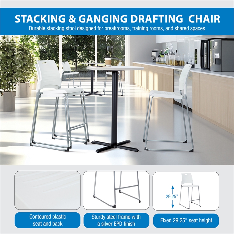 Tall Stacking and Ganging Chair with White Plastic Seat