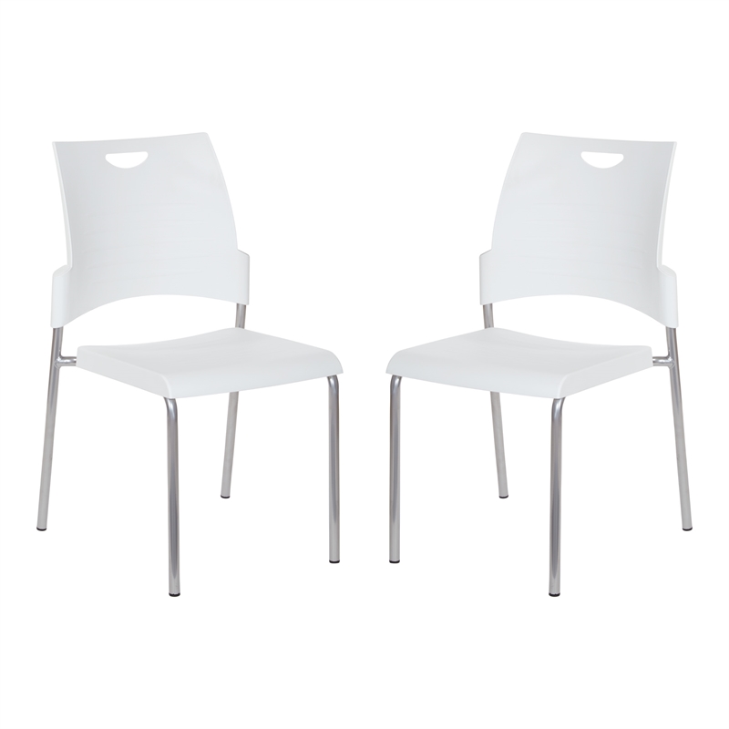 Straight Leg Stacking Chair With White Plastic Seat 2 Pack