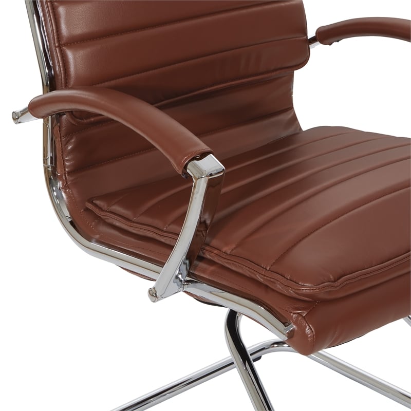 Guest Faux Leather Chair in Saddle Brown with Chrome Base and Includes Removable Arm Sleeves