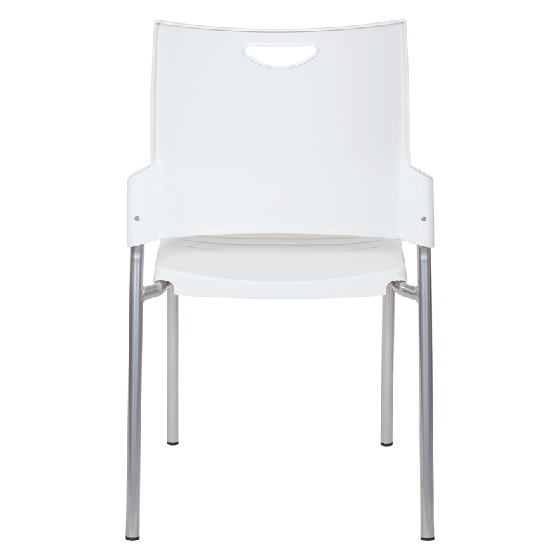 Straight Leg Stacking Chair With White Plastic Seat & Back and Silver EPD Frame