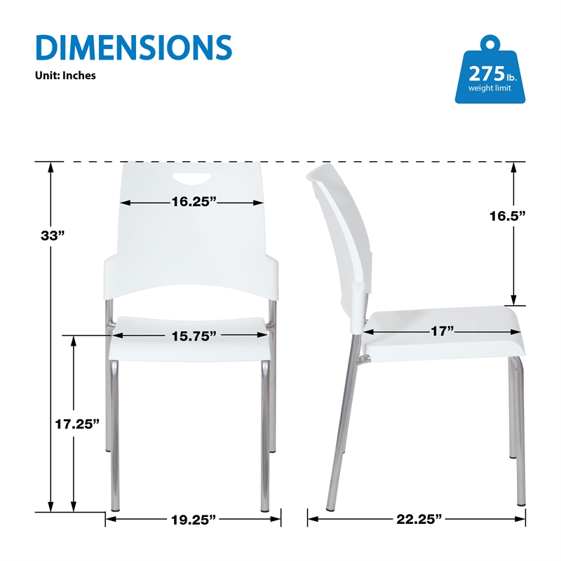Straight Leg Stacking Chair With White Plastic Seat & Back and Silver EPD Frame
