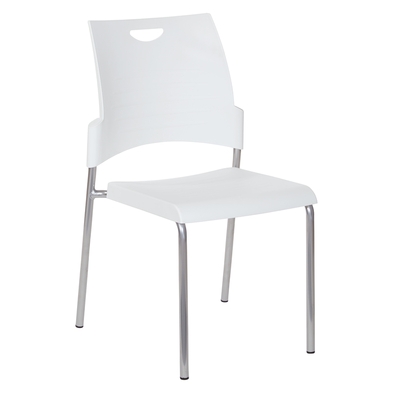Straight Leg Stacking Chair With White Plastic Seat & Back and Silver EPD Frame