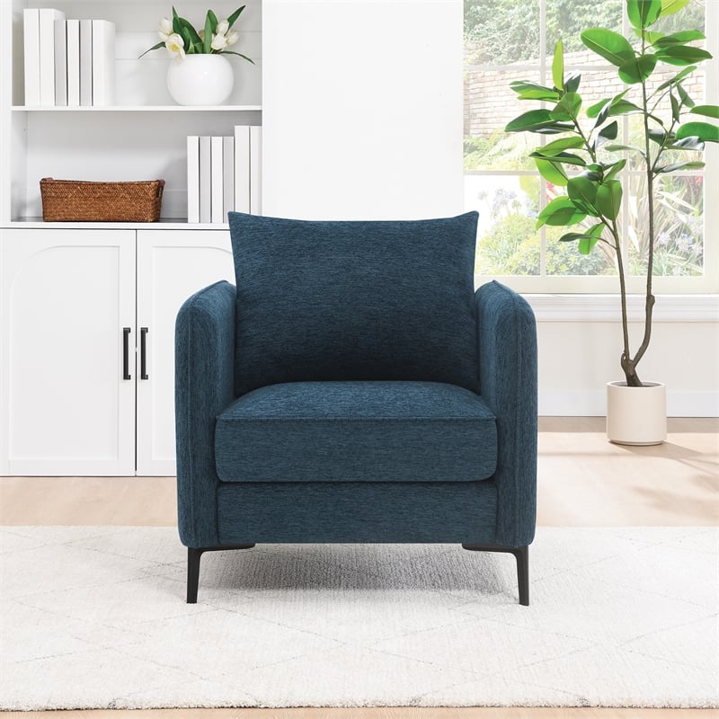 Newhaven Accent Chair in Navy Green Polyester with Black Metal Legs