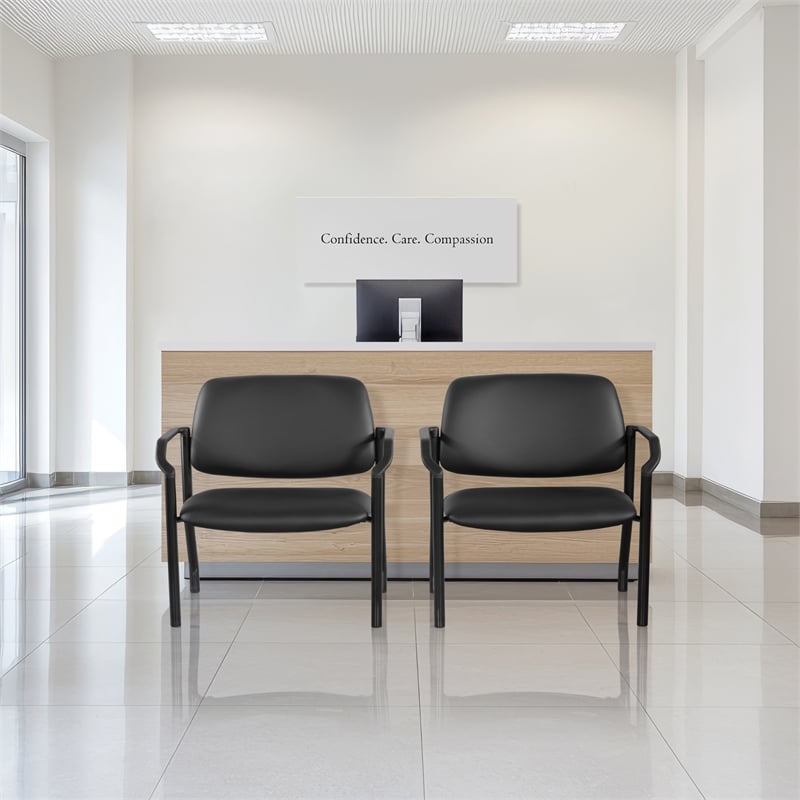 Big & Tall Guest Chair in Dillon Black Fabric with soft PU Arms  Sturdy Black Metal Chair