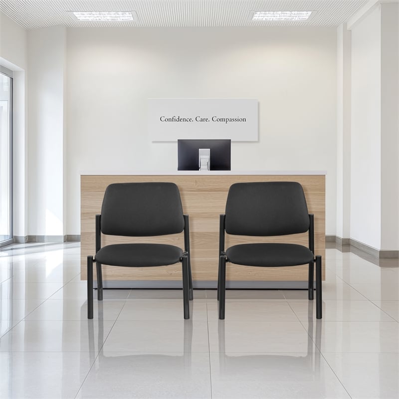 Big & Tall Armless Guest Chair in Icon Black fabric with Sturdy Black Metal Frame