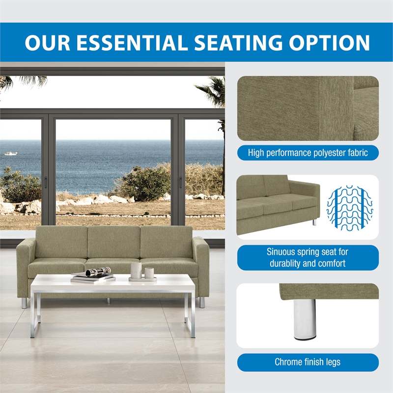 Pacific Sofa in Sea Green Fabric with Chrome Finish Legs