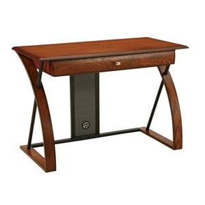 Aurora Computer Desk in Medium Brown Oak with Black Accents in Engineered Wood