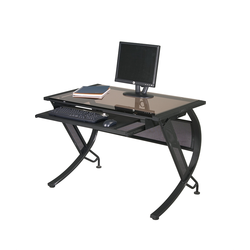 OSP Home Furnishings Horizon Modern Steel & Glass Computer Desk in Black