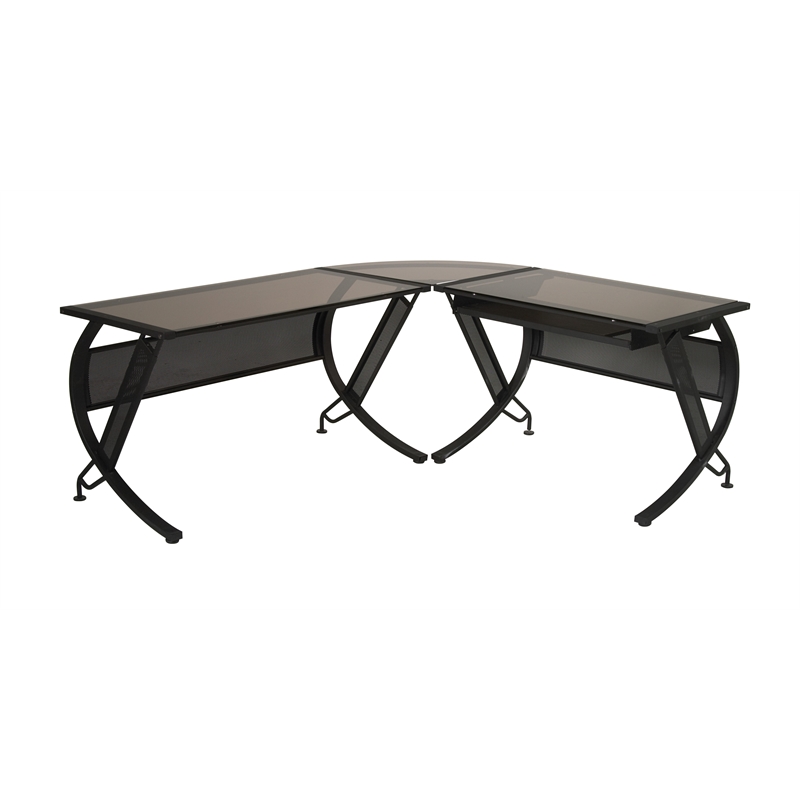 OSP Home Furnishings Horizon Modern Steel & Glass Computer Desk in Black