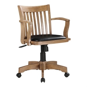 Deluxe Wood Bankers Chair with Black Vinyl Padded Seat in Fruit Brown Wood