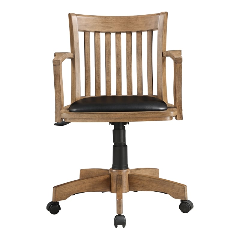 Deluxe Wood Bankers Chair with Black Vinyl Padded Seat in Fruit Brown Wood