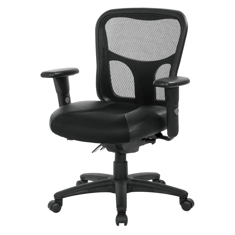 ProGrid High Back Manager Office Chair with Black Leather and Mesh Seat