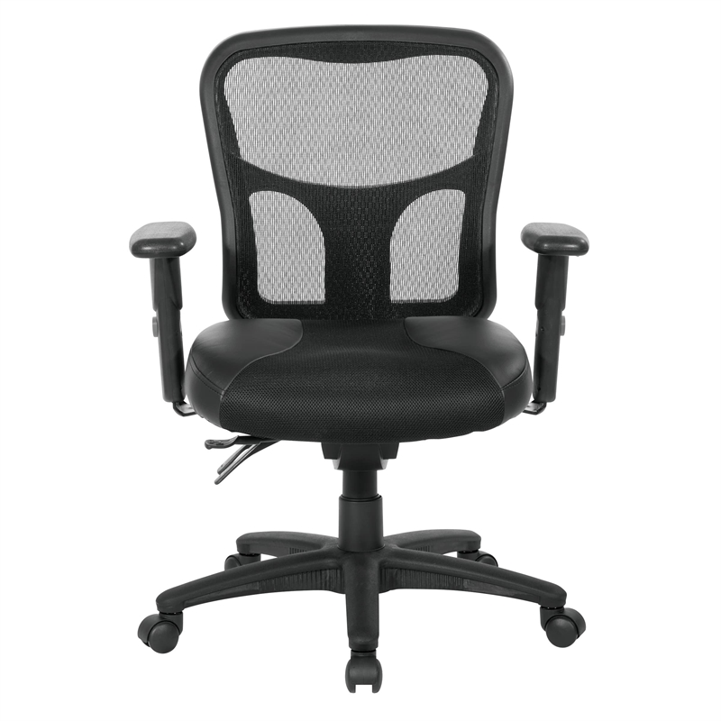 ProGrid High Back Manager Office Chair with Black Leather and Mesh Seat