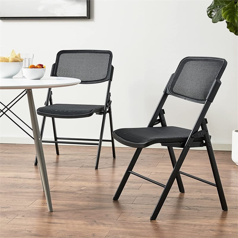 Deluxe Folding Chair With Black ProGrid Mesh Fabric Seat and Back