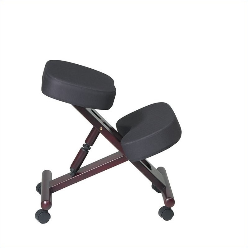 Ergonomically Black Fabric Wood Knee Office Chair in Mahogany Legs