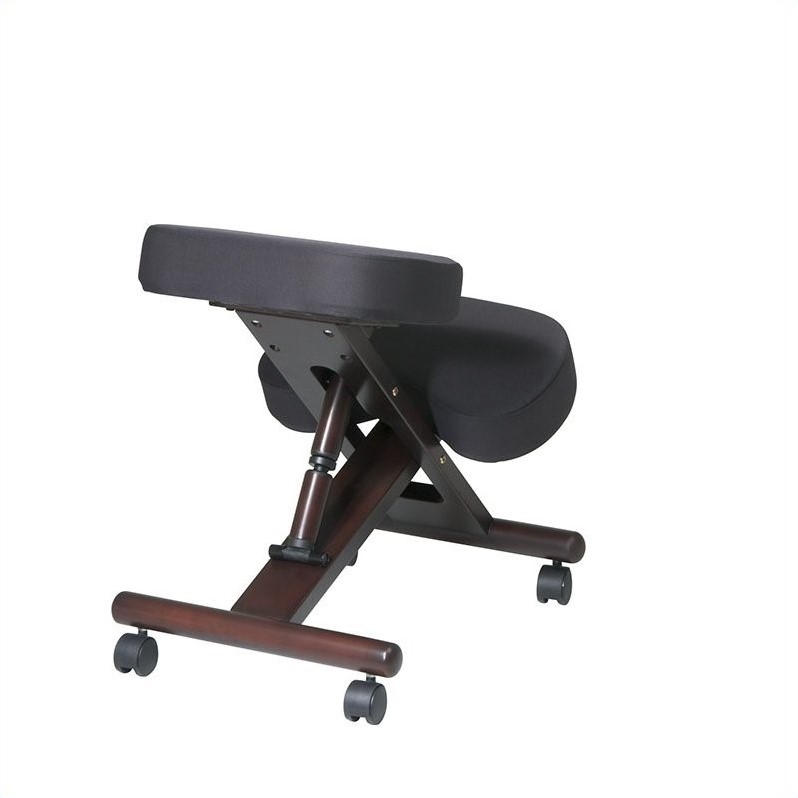 Ergonomically Wood Black Fabric Knee Office Chair in Espresso