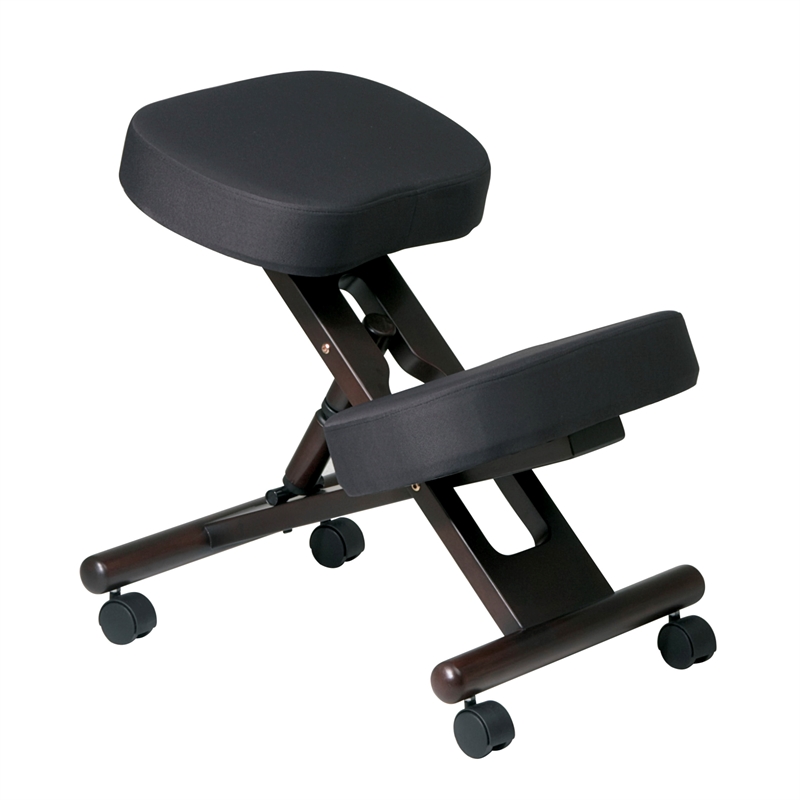 Ergonomically Wood Black Fabric Knee Office Chair in Espresso