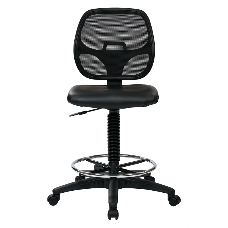 Deluxe Mesh Black Back Drafting Chair with Vinyl Seat