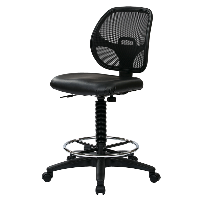 Deluxe Mesh Black Back Drafting Chair with Vinyl Seat