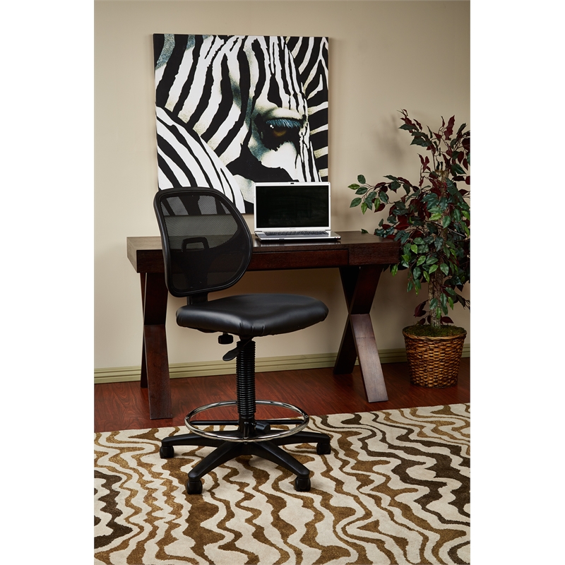 Deluxe Mesh Black Back Drafting Chair with Vinyl Seat