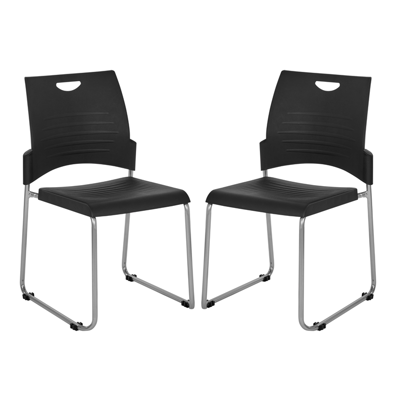 Straight Leg Plastic Stacking Chair in Black Set of 2 pack