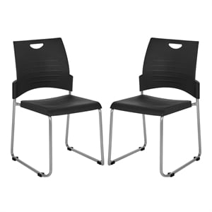 Straight Leg Plastic Stacking Chair in Black Set of 2 pack