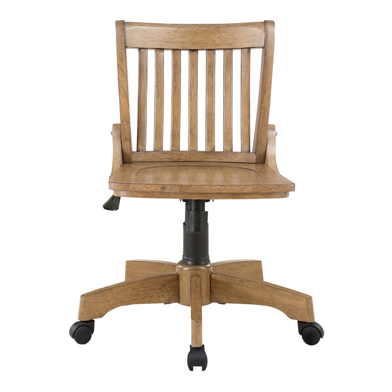 Deluxe Armless Wood Bankers Office Chair in Medium Brown