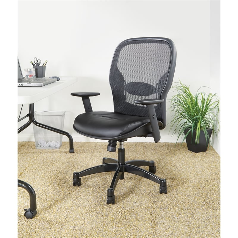 Professional Breathable Mesh Back Chair with Bonded Leather Seat in Black