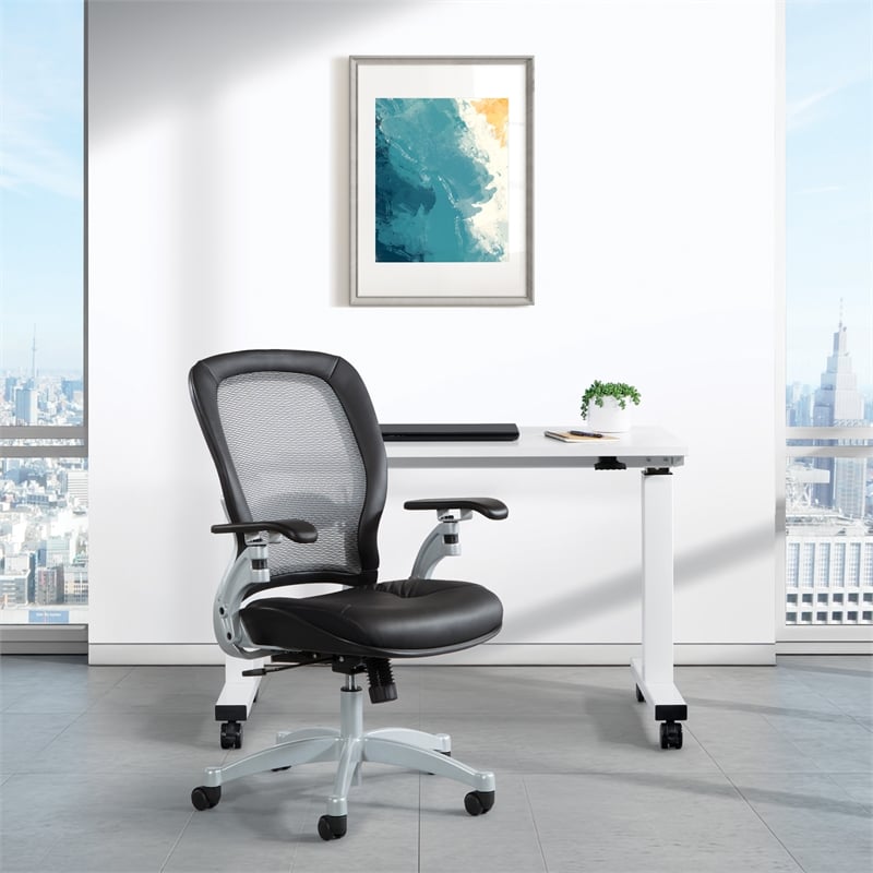 Office Star SPACE Air Grid Leather Office Chair in Black and Platinum